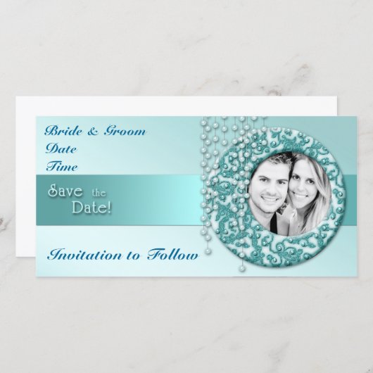 Aqua Turquoise Sla de datum op Save The Date (Voorkant / Achterkant)