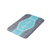 Aqua Turquoise Squares Pattern Gepersonaliseerd Badmat (Gekanteld)