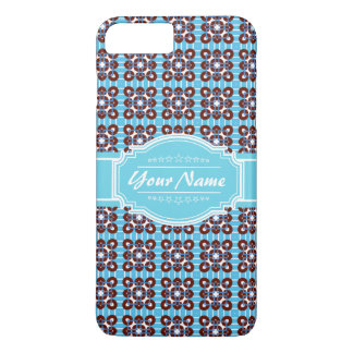 Aqua Turquoise Squares Pattern Gepersonaliseerd Case-Mate iPhone Case