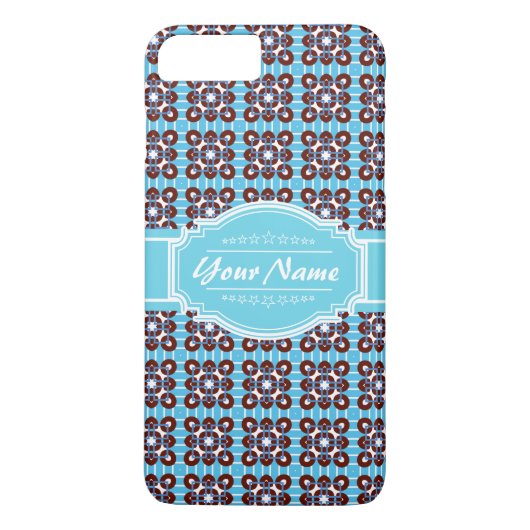 Aqua Turquoise Squares Pattern Gepersonaliseerd Case-Mate iPhone Case (Achterkant)