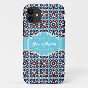 Aqua Turquoise Squares Pattern Gepersonaliseerd iPhone 11 Hoesje