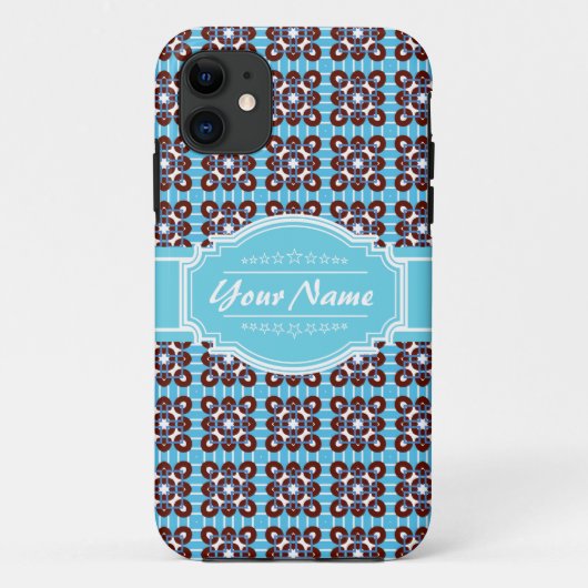 Aqua Turquoise Squares Pattern Gepersonaliseerd Case-Mate iPhone Case (Achterkant)