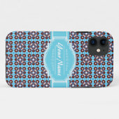 Aqua Turquoise Squares Pattern Gepersonaliseerd Case-Mate iPhone Case (Achterkant (horizontaal))