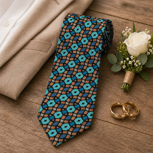 Aqua Turquoise Teal Blauw Bruin Zwart Tribale Kuns Stropdas