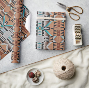 Aqua Turquoise Teal Taupe Zwart Grijs Mozaïek Kuns Cadeaupapier
