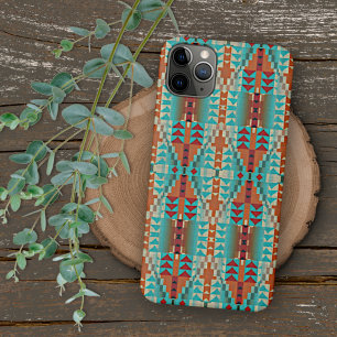 Aqua Turquoise Terracotta Verbrand Oranje Tribale iPhone 16 Pro Max Hoesje