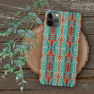 Aqua Turquoise Terracotta Verbrande Oranje Tribal  Case-Mate iPhone Case