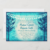 Aqua Turquoise Trees String Lights Wedding Invites Kaart (Voorkant)