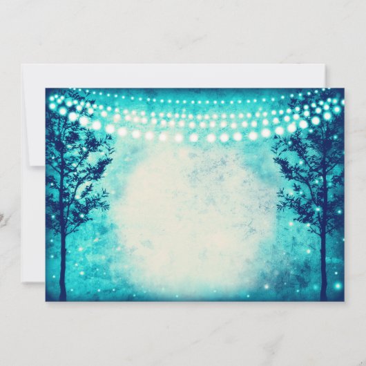 Aqua Turquoise Trees String Lights Wedding Invites Kaart (Achterkant)
