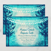 Aqua Turquoise Trees String Lights Wedding Invites Kaart (Voorkant / Achterkant)