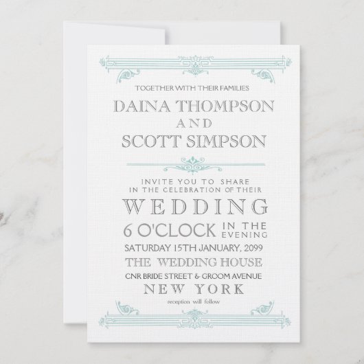  Aqua Turquoise Typography Wedding Invite Kaart (Voorkant)