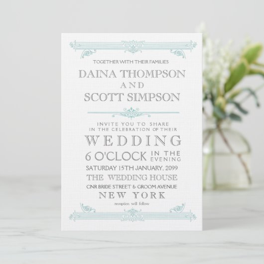  Aqua Turquoise Typography Wedding Invite Kaart (Staand voorkant)