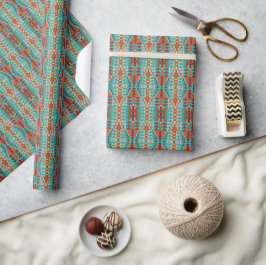 Aqua Turquoise Verbrand Oranje Taupe Bruin Mozaïek Cadeaupapier