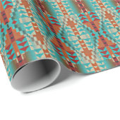 Aqua Turquoise Verbrand Oranje Taupe Bruin Mozaïek Cadeaupapier (Rol Hoek)