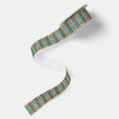 Aqua Turquoise Verbrand Oranje Taupe Bruin Mozaïek Satijnen Lint (Achterkant)