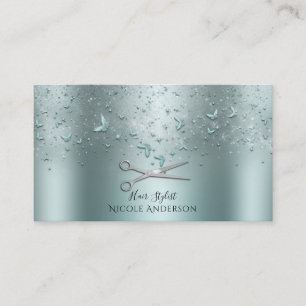 Aqua Turquoise Vlinders Zilveren Schaar Stylist Visitekaartje