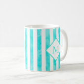 Aqua Turquoise Waterverf Stripes Koffiemok (Voorkant rechts)