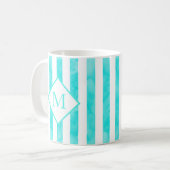 Aqua Turquoise Waterverf Stripes Koffiemok (Voorkant links)