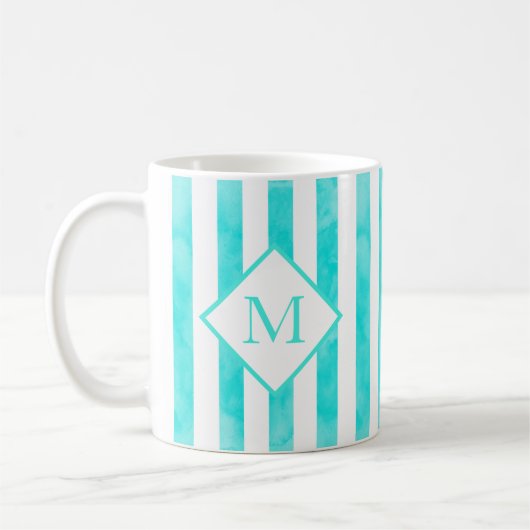 Aqua Turquoise Waterverf Stripes Koffiemok (Links)