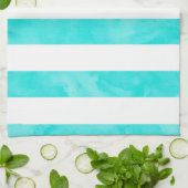 Aqua Turquoise Waterverf Stripes Theedoek (Gevouwen)
