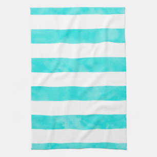 Aqua Turquoise Waterverf Stripes Theedoek