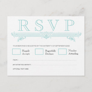 Aqua Turquoise Wedding RSVP-kaarten RSVP Kaartje
