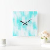 Aqua Turquoise White Abstract Vierkante Klok (Huis)