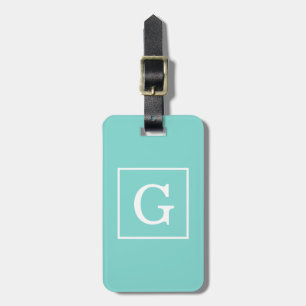 Aqua Turquoise White Framed Initiaal Monogram Bagagelabel
