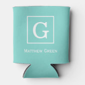 Aqua Turquoise White Framed Initiaal Monogram Blikjeskoeler (Voorkant)
