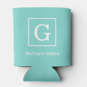 Aqua Turquoise White Framed Initiaal Monogram Blikjeskoeler (Achterkant)