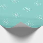Aqua Turquoise White Framed Initiaal Monogram Cadeaupapier (Hoek)