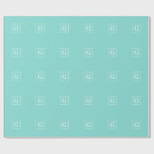Aqua Turquoise White Framed Initiaal Monogram Cadeaupapier (Vlak)