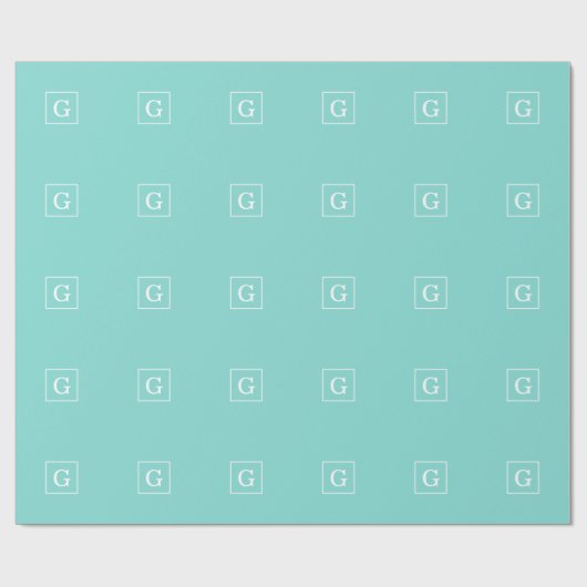 Aqua Turquoise White Framed Initiaal Monogram Cadeaupapier (Vlak)