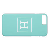 Aqua Turquoise White Framed Initiaal Monogram Case-Mate iPhone Case (Achterkant (Horizontaal))