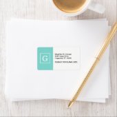 Aqua Turquoise White Framed Initiaal Monogram Etiket (Insitu)