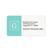 Aqua Turquoise White Framed Initiaal Monogram Etiket (Voorkant)