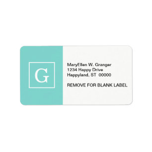 Aqua Turquoise White Framed Initiaal Monogram Etiket
