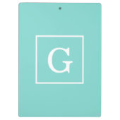 Aqua Turquoise White Framed Initiaal Monogram Klembord (Achterkant)