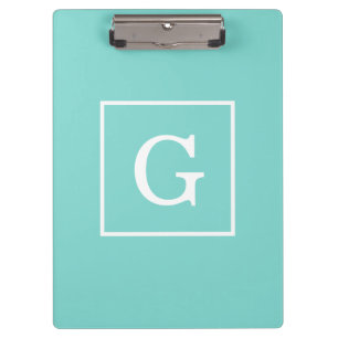 Aqua Turquoise White Framed Initiaal Monogram Klembord
