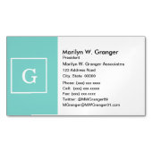 Aqua Turquoise White Framed Initiaal Monogram Magnetisch Visitekaartje (Voorkant)