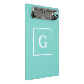 Aqua Turquoise White Framed Initiaal Monogram Mini Klembord (Schuin)