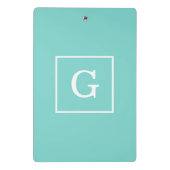 Aqua Turquoise White Framed Initiaal Monogram Mini Klembord (Achterkant)