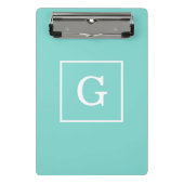 Aqua Turquoise White Framed Initiaal Monogram Mini Klembord (Voorkant)