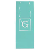 Aqua Turquoise White Framed Initiaal Monogram Wijn Cadeautas (Achterkant)