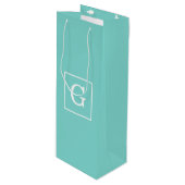 Aqua Turquoise White Framed Initiaal Monogram Wijn Cadeautas (Voorkant Gekanteld)