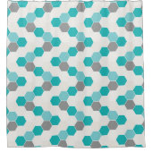 Aqua turquoise wit grijs honingraat patroon douchegordijn (Voorkant)