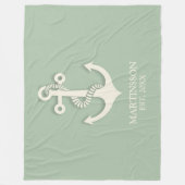 Aqua Turquoise Witte Anker Naam Datum Nautilisch   Fleece Deken (Voorkant)