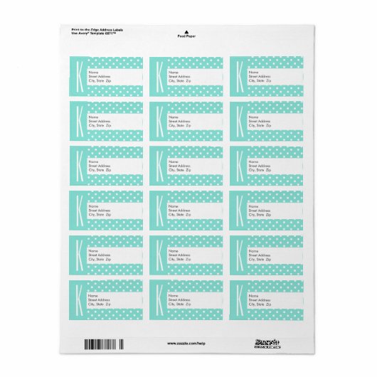 Aqua Turquoise & witte stippen Etiket (Full Sheet)