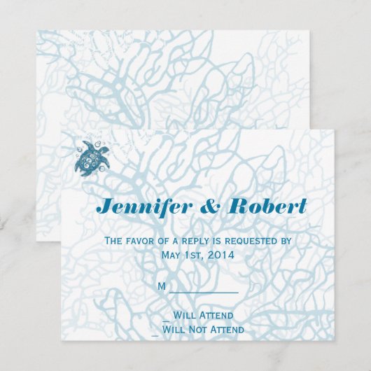 Aqua Turtle Liefde Bruiloft Reactie Kaart (Voorkant / Achterkant)