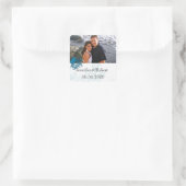 Aqua Turtle Liefde Bruiloft Vierkante Sticker (Tas)